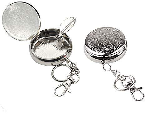 2pc Portatif Poche Cendrier/ Véhicule Cigarette Cendrier, CRIVERS Mini Acier Inoxydable Cendrier avec Porte-clés et Cigarette Éteignoir, Moderne Porte-cendres pour Extérieur Usage (Sculpté Modèle)