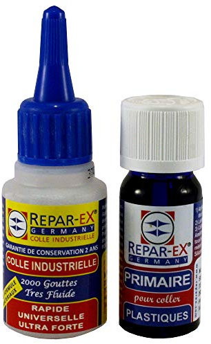 Pegamento Profesional Repar-ex 20g + Primer 10ml | Pegamento Extra Fuerte para Plásticos Difíciles | Universal para Metal, Madera, Goma | Kit Completo