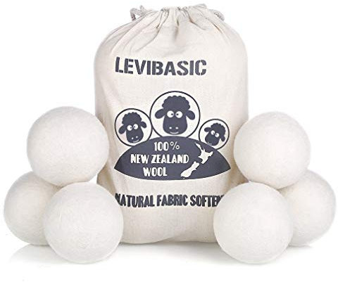 LEVIBASIC Wool Dryer Balls Xl, 3 Genuine New Zealand Wool To Core, 100% Organic Fabric Softener Alternative, Baby Safe & Chemical Free, Reduce Wrinkles & Shorten Drying Time 10 oz White-6pcs