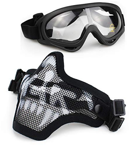 Aoutacc Airsoft Halbmaske und Brille Set für CS/Jagd/Paintball / Shooting, WB