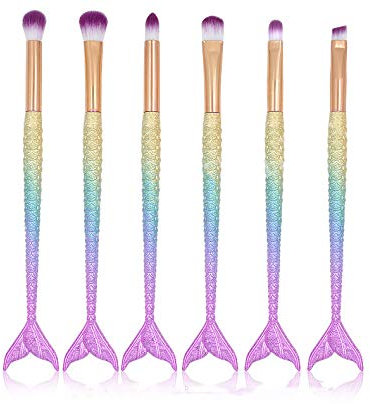 Gshy 6 Pièces Kit de Pinceaux Maquillage Maquillage de Sirène Brosses pour les Yeux Cosmétiques Eyeliner Ombre à Paupières Blending Brush (Rose violet)