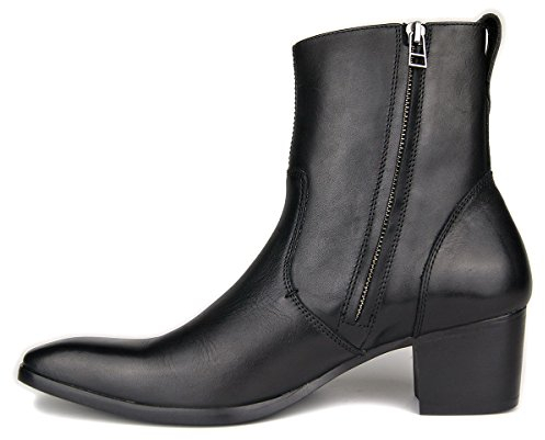 OSSTONE Stivaletto da uomo Chukka in pelle Stivaletti firmati Scarpe casual tacco Chelsea Stivali con Cerniera OS-JY002-black-9.5 nero