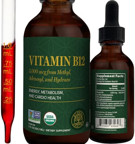 Vitamin B12 5000mcg Sublingual Liquid Drops, Methylcobalamin, Vegan (2 Oz)