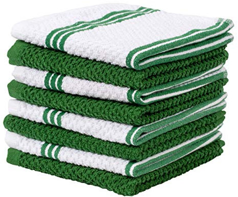 Living Fashions 8 Pack Dish Cloths for Washing Dishes - 100% Cotton Absorbent Dish Towels Size 12 x 12 - Perfect Rags for Washing Dishes - Kitchen Rags and Washcloths for Dishes (Green)