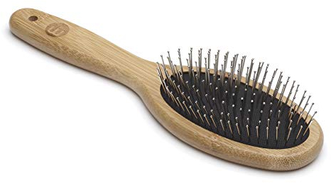 Mikki Brosse en Bambou avec Embouts Rigides Arrondis pour Pelages Épais de Moyenne Longueur Grande 1 Unité