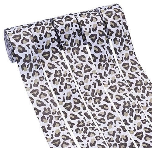 Beadthoven Ripsband mit Leopardenmuster, 22,5 cm breit, Tier-/Geparden-Druck, Bastelband für Stirnbänder, Haarschleifen, Geschenkverpackungen, Nähen, Basteln, 5 Rollen