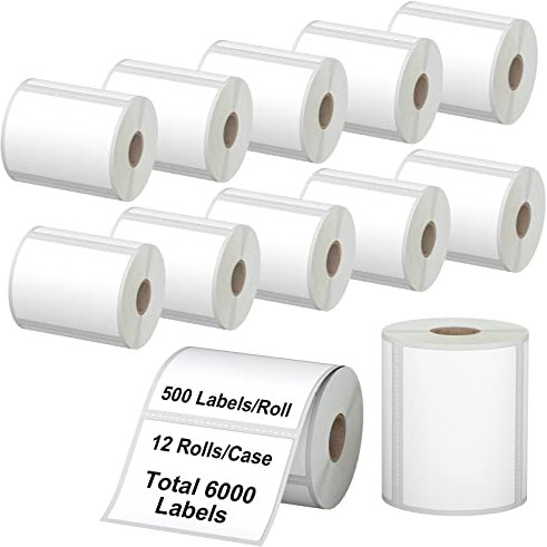 Labelchoice Lot de 12 rouleaux de 6 000 étiquettes d'expédition thermique directe à 3 épreuves - Noyau de 2,5 cm - Compatible avec Zebra LP2844 ZP450 ZP505 ZD420 GX430T GK420T ZT410 ZD421 et Rollo