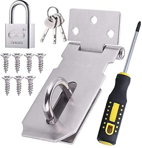Lock for Door,Door Latch Hasp Garden Gate Lock with Door Padlock and Screws, Stainless Steel Shed Door Lock Gate Latch for Garden Gate, Shed Lock for Bedroom Bathroom Door Cabinet Pet Cage
