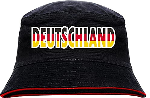 Deutschland Fischerhut - Mehrfarbig Bedruckt - Anglerhut S/M SchwarzRot