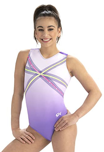 GK Glitz & Glam Turnkleidung Tanztrikot Gymnastikanzug für Mädchen mit passendem Haargummi, Größe M, Violett