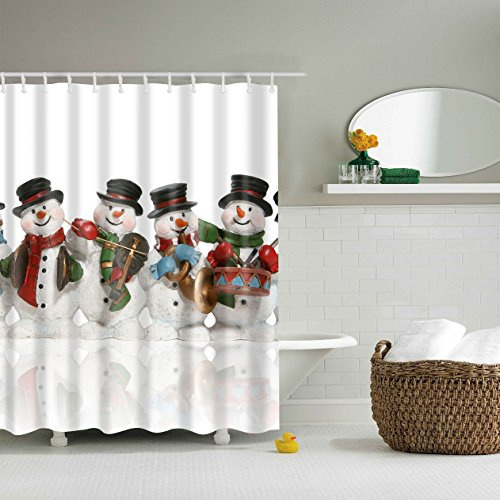 J26 Duschvorhang Weichtsmann Weihnachtskugel Tannenbaum Schneemann Xmas Weihnachtsbaum Vorhang Digitaldruck inkl. Vorhangringe Anti Schimmel Badezimmer Badewanne waschbar (Schneemann, 180 x 200 cm)