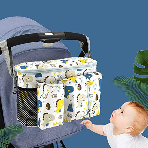 BangShou Kinderwagen Organizer Buggy Aufbewahrungstasche Kinderwagen Mummy Tasche Kinderwagen Zubehör Tasche (Weißer Dinosaurier)