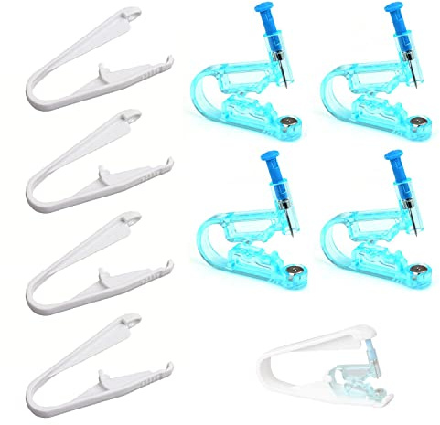 4 Stück schmerzlose Ohrlochstechpistole & 4 Stück Booster Einweg-Sicherheits-Steril-Piercing-Werkzeug-Kit mit Booster, insgesamt 8 Stück.