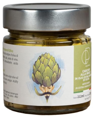 Agricola Piano Gegrillte Artischocken in nativem Olivenöl extra 212 ml | Artischocken in Öl: kleine Artischocken vom Grill mit Knoblauch, Chili und Oregano – Antipasti, 212-ml-Glas