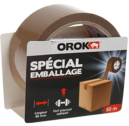 OROK - Ruban adhésif d'emballage - Adhésif d'emballage marron, déménagement - 50m x 48mm - Haute résistance, fort pouvoir - Usage intérieur - Colis légers / mi-lourds, Nc