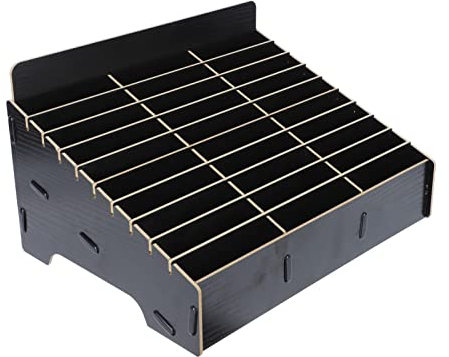 Operitacx Wooden Mobile Phone Storage Box, 30 Compartment Wood Desktop Organizer, Multi-Grid Cell Phone Storage Holder for Classroom, Office, Repair Shop, Black