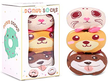 Lustige Animal Donut Socken Box - Lustig Bunte Coole Geschenke für Frauen Damen Teenager Mädchen Mama Oma Sie Freundin - Witzige Muttertagsgeschenk Valentinstag Weihnachten Strümpfe Geschenkideen