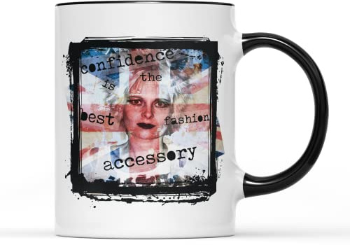 Willow Gifts Confidence is The Best Fashion Accessory Mug Tea Coffee Cup - RIP Viv Westwood English Fashion Designer Modern Punk Rock Quote Memorabilia Gift Present (Black Handle)