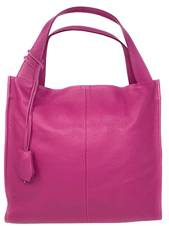 Chicca Borse Borsa a Spalla Donna in Pelle Made in italy 40x36x10 Cm (Fucsia)