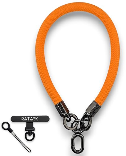 RATASK Wrist Strap Lanyard, Rope Lanyard Wrist Strap for Mobile Phones, Cameras, Keyring, Keychain,Mobile Accessory Pendant, UPGRADED Hardware and Strong Metal Tether Tab (Bright Orange)