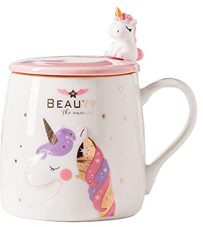 JTBDWOSK Unicorn Mug, Ceramic Coffee Mug with Lovely Unicorn Spoon, Morning Cup, Coffee, Tea, Milk, Christmas Mug, Gift for Girl Unicorn Lover 380ML,2