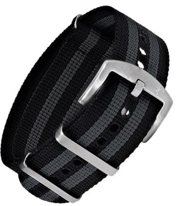BOMBFROG NATO Strap Uhrenarmband 20mm Nylon schwarz-grau, Dornenschließe silber, Uhrenarmband Nato (20 mm, Schwarz-Grau - Dornenschließe silber)