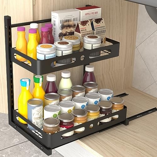 KKC Metall küchenregal, 2-stufig gewürzregal, unter waschbecken Regal, ausziehbar Badezimmer spülschrank Organizer, höhenverstellbar küchenschrank standregal