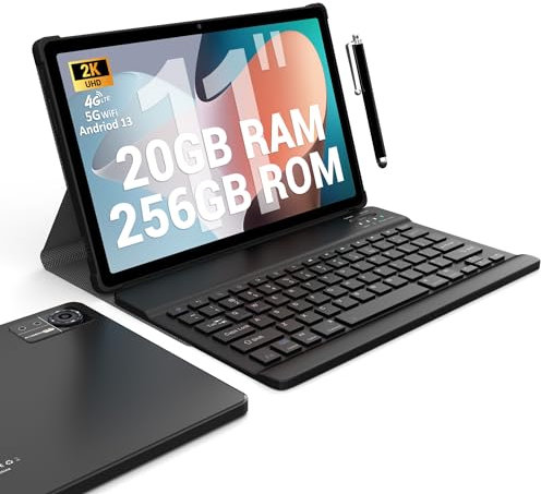 FASTWD 2024 Newest Tablet 11 Pollici,Android 13 Tablet 4G LTE e 5G WiFi,20GB RAM+256GB ROM,9580mAh,2000 * 1200 incell FHD,Widevine L1,GPS/BT5/Tablet con fondina,Nero