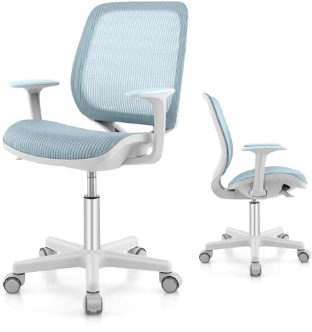 GOPLUS Schreibtischstuhl Kinder, Höhenverstellbarer Kinderdrehstuhl, Sitzhöhe 43-55cm, Bürostuhl mit Rückenlehne & Armlehnen & Rädern, Ergonomischer Kinderstuhl für Kinder 6-15 Jahre (Blau)