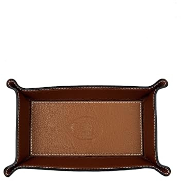FrasiBags Taschenleerer Leder - Vide Poche - Ledertablett Organizer, Praktische rechteckig Aufbewahrungsbox für Uhren, Schlüssel, Münzen, Handys und Büroausstattung, Mittel (Leder/Braun)