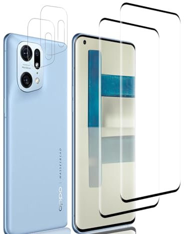 Protector Pantalla Completa OPPO Find X5 Pro, Cristal Templado, Sin Burbujas, Dureza 9H, Sensible al Tacto, Anti-rasguños, 2 Pack Vidrio Templado y 2 Pack Protector de Lente de Cámara