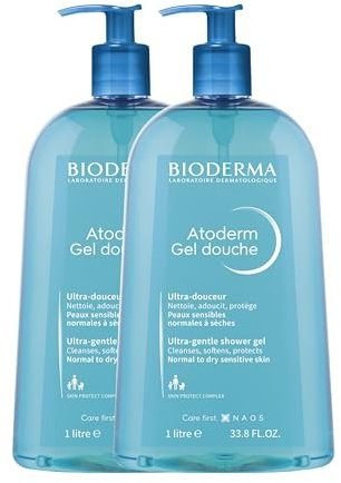 Atoderm Gel Doccia | Pulisce in delicatezza, ammorbidisce e protegge | ottima tolleranza | Colore bluastro naturale texture | Gel schiumogeno | Prodotto in Francia | Set di 2 x 1 L