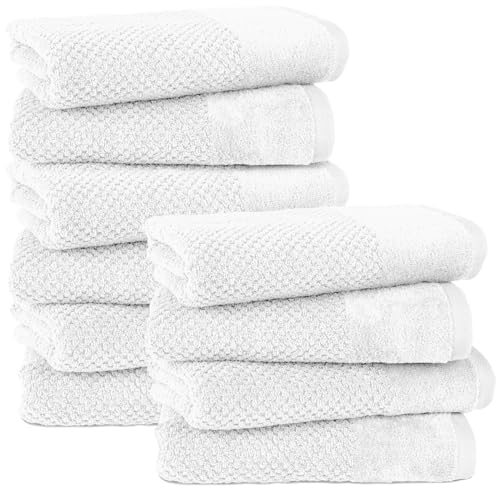 Pure Label 10-TLG. Handtücher Set mit Aufhängeschlaufen aus 100% Baumwolle, saugstark, weich und Oeko-TEX Zertifiziert - 10er Pack Handtücher 50x100 cm aus feinster Baumwolle, Weiß