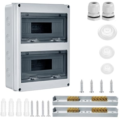 Coffret Electrique Etanche,24 Modules avec Terminaux et Rails Intégrés Boîte à Fusibles Distributeur en Saillie,Boîtier Electrique, Tableau Electrique Etanche Pour Disjoncteur Mural(24 Modules)