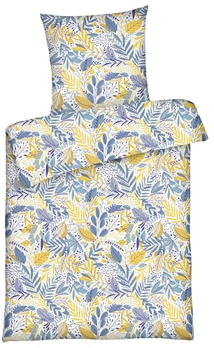 Carpe Sonno® Baumwoll Bettwäsche 135x200 Baumwolle | Florale Bettwäsche Blau Gelb Renforce Bettbezug 135 x 200 | Bettwäsche-Sets als Allergiker Bettwäsche Baumwolle 135x200 geeignet