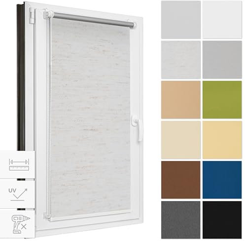 Estika Verdunklungsrollo ohne Bohren, Breite alle 1 cm - 105 cm x 120 cm - Flachs - Thermorollo, Rollos für Fenster ohne Bohren, Sonnenschutz Fenster innen