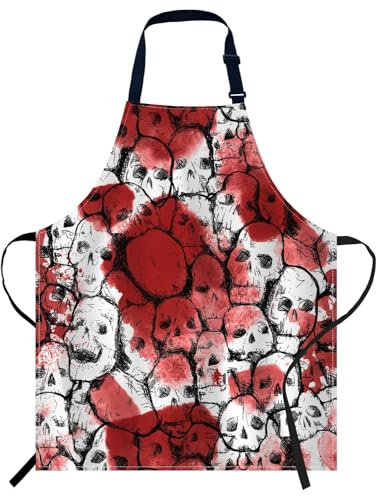 Smooffly Unisex-Schürze mit Totenkopf- und Blutmuster, verstellbare Latzschürze, Kochschürze für Zuhause, Küche, Restaurant, Café, Geschäft, Garten, Totenkopf- und Blutmuster, 27x31 Inch