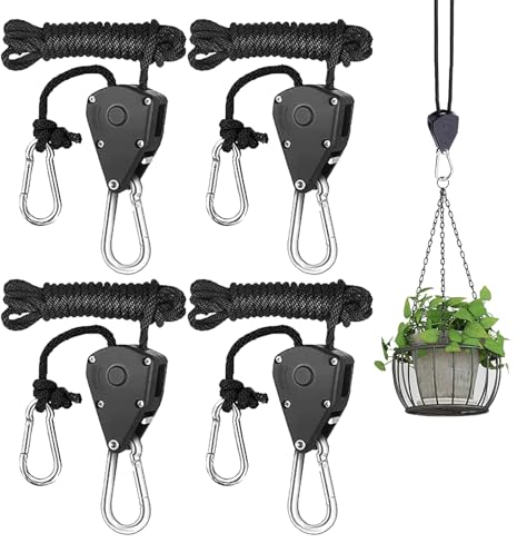 Cricchetto per Corda con Gancio, 4 Pezzi Gancio a Cricchetto, 2m Gancio a Cricchetto a Corda Regolabile, 1/8 Pollice Gancio a Cricchetto, Cricchetto a Corda, per Appendere la Lampada, Nero