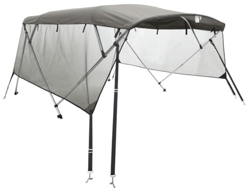 vidaXL 4 Bow Bimini Top mit Mesh-Seitenteilen, Bootsverdeck mit Aluminiumrahmen, Sonnenverdeck Boot Sonnensegel, Anthrazitgrau 600D Polyester