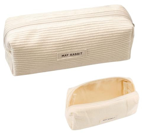 Feliciay Mäppchen Cord-Stoff,Federmäppchen Aesthetic aus Kord, Große Speicherkapazität Federmäppchen, Kleine Make Up Tasche, Stiftetasche,Geeignet für Schulen, Büros,Reisen(Weiß)