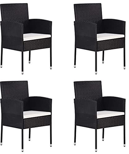 vidaXL Gartenstühle 4 STK., Gartenstuhl mit Kissen Stahlrahmen, Gartensessel Stuhl für Garten Balkon Terrasse, Sessel Stuhlset Gartenmöbel, Schwarz Poly Rattan