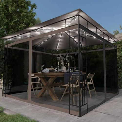 Wohnartikel, Pavillon mit Moskitonetz und LED-Lichterkette, 3 x 3 x 2,73 m, Taupe, Anzugmöbel