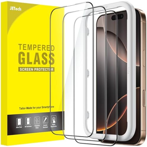 JETech Protection D'écran à Couverture Complète pour iPhone 16 Pro Max 6,9 Pouces, Film en Verre Trempé à Bord Noir avec Outil d'Installation Facile, Compatible Coque, HD Transparent, Lot de 3