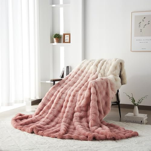 Luofanfei Kuschelige Warme Kuscheldecke Wohndecke 150x200 Rosa Altrosa Weiß Plüsch Samt Bubble Decke Flauschige Fleecedecke Bettüberwurf Couchdecke Tagesdecke Sofadecke Blanket Für Schlafzimmer Büro