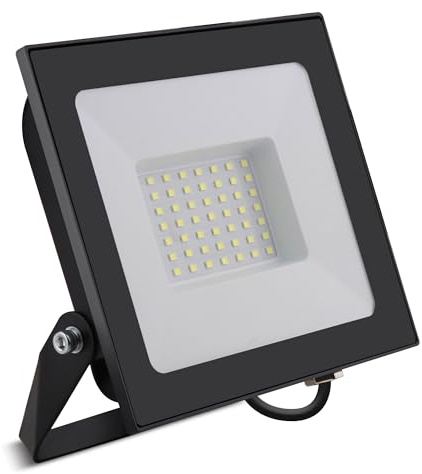 Bright Source LED Floodlight, IP65, 50W, 5750lm, 120° Beam Angle, 6500K Daylight White, Black, with Adjustable Tilt Mounting Bracket & 1m Lead Wire
