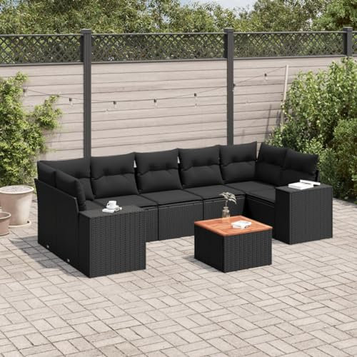 Juroupi 8-TLG. Garten-Sofagarnitur mit Kissen LoungemöBel Balkon Patio Furniture Gartengarnitur Set Schwarz Poly Rattan - 3257686