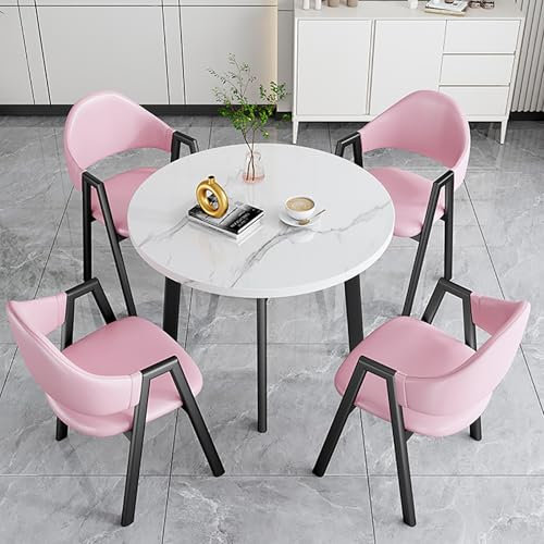 Yqyc Runder Esstisch mit 4 Stühlen Essgruppen, Verhandlungstisch für Geschäfte, 1 Tisch und 4 Stühlen, für das Schlafzimmer zu Hause, den Balkon, die Bibliothek, die Lounge, das Café(Pink)