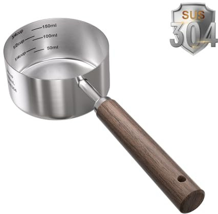 FAFAFLYER Misurino per cibo per cani e gatti - 3/4 di tazza (6 once), acciaio inossidabile 304, manico lungo in noce nero