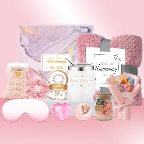 Geschenk für Frauen,Freundin,Geburtstag Geschenkset für FrauenBesteFreundin,RoseSpa Umarmung Entspannung GeburtstagMuttertagWeihnachtstag GeschenkkorbideenDeckeSet für Frauen Freundin Mama Schwester