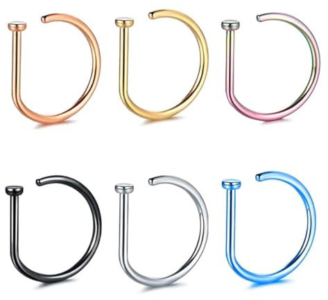 Faux anneaux de nez en acier inoxydable, 6 anneaux Acier inoxydable Faux Anneau de Nez Bague au Nez Septum Bijoux de Piercing, bijoux de piercing de nez non percés, pour nez, septum